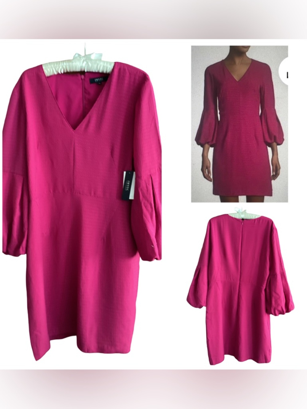 🐰 NWT Isaac Mizrahi Pink V-Neck Bubble Sleeve Shift Dress Size 14
